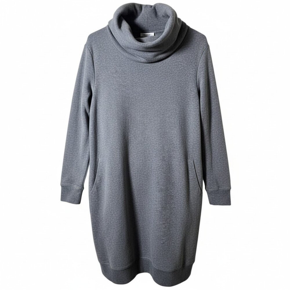 LOFT Gray Cowl Neck Sweater Dress Med Soft Knit Long Sleeve Cozy Casual Pockets
